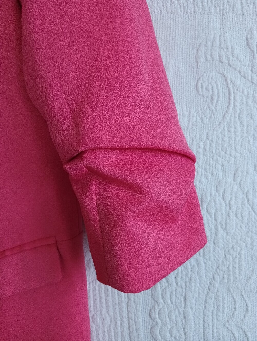 Oddi Hot Pink Blazer Open Front Ruched 3/4 Sleeve Small - Picture 5 of 9